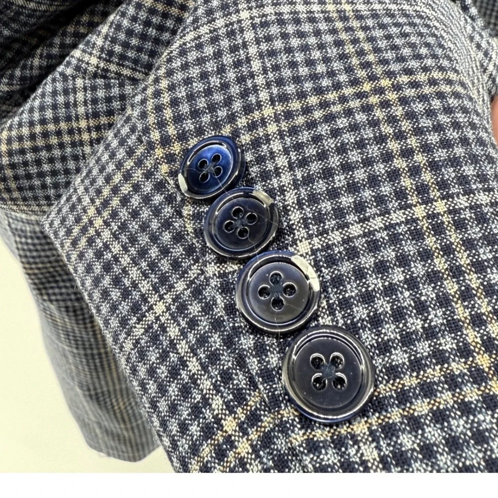 Men's Blue Wool Plaid Blazer Jacket‎ Lanificio di Pray 56L